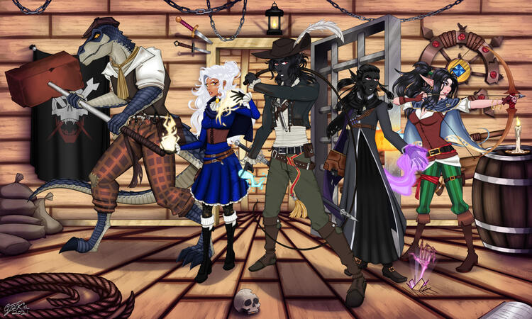 Full body + 4 characters + BG